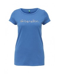 Женская синяя футболка с круглым вырезом с принтом от United Colors of Benetton