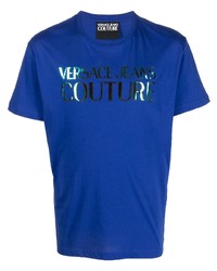 Мужская синяя футболка с круглым вырезом с принтом от VERSACE JEANS COUTURE