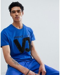Мужская синяя футболка с круглым вырезом с принтом от Versace Jeans