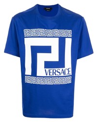 Мужская синяя футболка с круглым вырезом с принтом от Versace