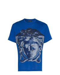 Мужская синяя футболка с круглым вырезом с принтом от Versace
