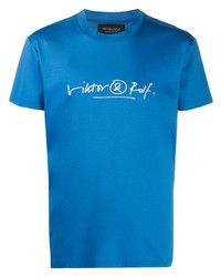 Мужская синяя футболка с круглым вырезом с принтом от Viktor & Rolf