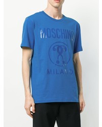 Мужская синяя футболка с круглым вырезом с украшением от Moschino