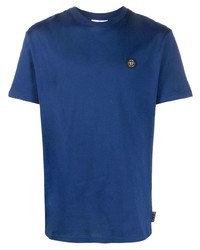 Мужская синяя футболка с круглым вырезом с украшением от Philipp Plein