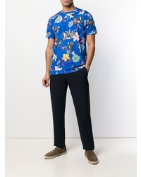 Мужская синяя футболка с круглым вырезом с цветочным принтом от Etro