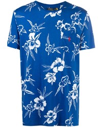 Мужская синяя футболка с круглым вырезом с цветочным принтом от Polo Ralph Lauren