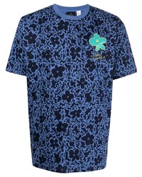 Мужская синяя футболка с круглым вырезом с цветочным принтом от PS Paul Smith