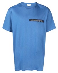 Мужская синяя футболка с круглым вырезом от Alexander McQueen