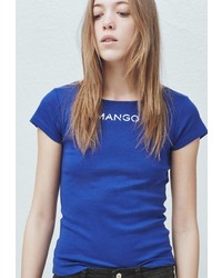 Женская синяя футболка с принтом от Mango
