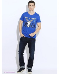 Мужская синяя футболка с принтом от Oodji