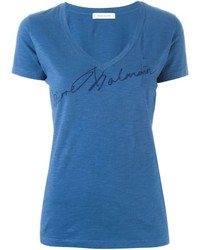 Женская синяя футболка с принтом от PIERRE BALMAIN