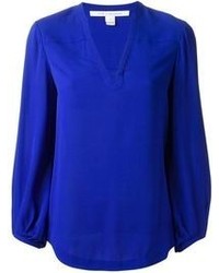 Синяя шелковая блузка с длинным рукавом от Diane von Furstenberg