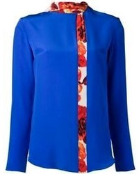 Синяя шелковая блузка с длинным рукавом от Thakoon