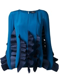 Синяя шелковая блузка с рюшами от Capucci