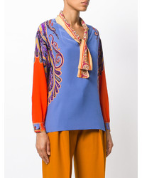 Синяя шелковая блузка от Etro