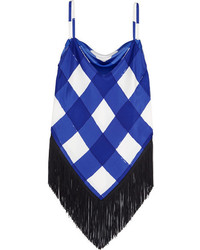 Синяя шелковая майка в клетку