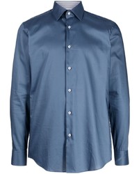 Мужская синяя шелковая рубашка с длинным рукавом от BOSS