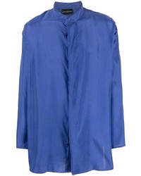 Мужская синяя шелковая рубашка с длинным рукавом от Emporio Armani
