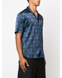 Мужская синяя шелковая рубашка с коротким рукавом с геометрическим рисунком от OZWALD BOATENG