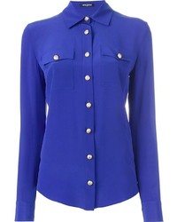 Женская синяя шелковая рубашка от Balmain
