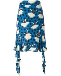 Синяя шелковая юбка с принтом от Marni