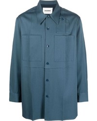Мужская синяя шерстяная рубашка с длинным рукавом от Jil Sander
