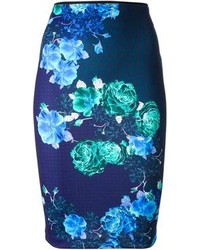 Синяя юбка-карандаш с цветочным принтом от Pinko