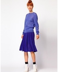 Синяя юбка-миди со складками от Richard Nicoll