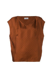 Табачная блуза с коротким рукавом в горошек