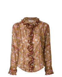 Табачная блузка с длинным рукавом с цветочным принтом от Isabel Marant Etoile