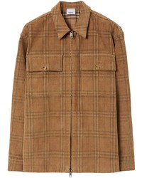 Мужская табачная вельветовая куртка-рубашка в клетку от Burberry