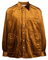 Мужская табачная вельветовая рубашка с длинным рукавом от Acne Studios