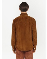 Мужская табачная замшевая куртка-рубашка от Ferragamo