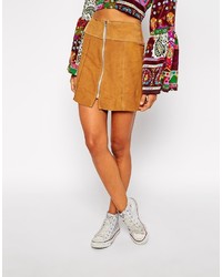 Табачная замшевая мини-юбка от Asos