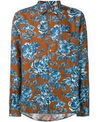 Табачная классическая рубашка с цветочным принтом