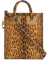 Табачная кожаная большая сумка с леопардовым принтом от Sophie Hulme