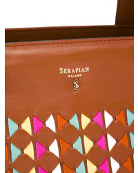 Табачная кожаная большая сумка с принтом от Serapian