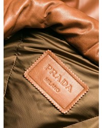 Женская табачная кожаная куртка-пуховик от Prada