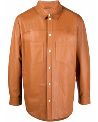 Мужская табачная кожаная рубашка с длинным рукавом от Desa 1972