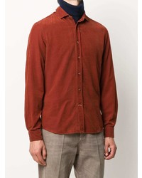 Мужская табачная рубашка с длинным рукавом от Brunello Cucinelli