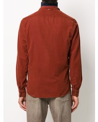 Мужская табачная рубашка с длинным рукавом от Brunello Cucinelli