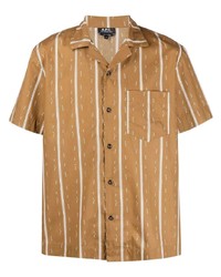 Мужская табачная рубашка с коротким рукавом в вертикальную полоску от A.P.C.