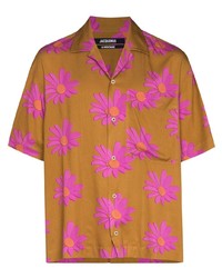 Мужская табачная рубашка с коротким рукавом с цветочным принтом от Jacquemus