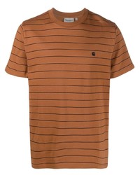 Мужская табачная футболка с круглым вырезом в горизонтальную полоску от Carhartt WIP