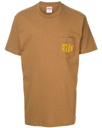 Мужская табачная футболка с круглым вырезом с вышивкой от Supreme