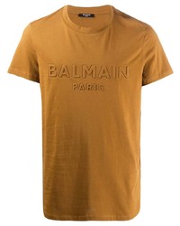 Мужская табачная футболка с круглым вырезом с принтом от Balmain