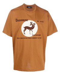 Мужская табачная футболка с круглым вырезом с принтом от DSQUARED2