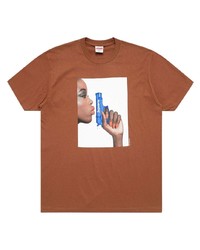 Мужская табачная футболка с круглым вырезом с принтом от Supreme