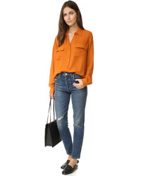 Табачная шелковая блузка от L'Agence