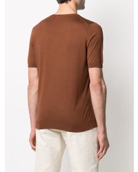 Мужская табачная шелковая вязаная футболка с круглым вырезом от Tagliatore